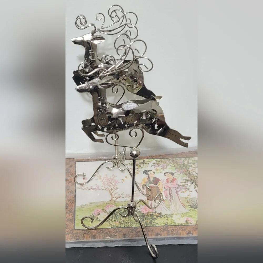 Metal silver reindeer candle holders set 2 pcs. - Picture 6 of 17